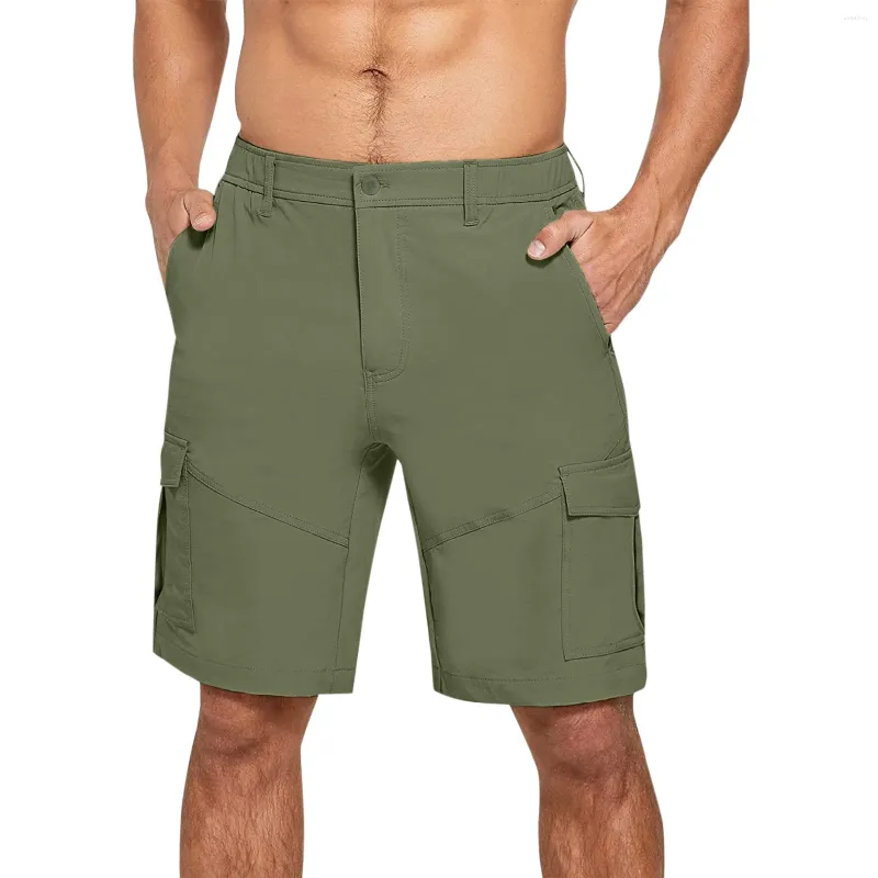 Herrenhose Männlich männlicher Sommer loser massiver Ladung Pant Semi Elastic Taille Reißverschluss Taschenshorts Schweiß