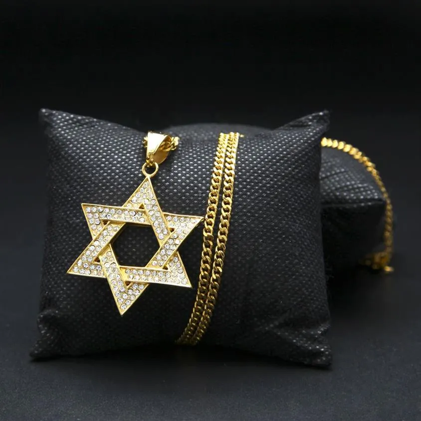 Diamond Star of David Pendant Necklace Women Men Gold Silver Plated Hip Hop Israel Halsband Classic David Cross Cross242a