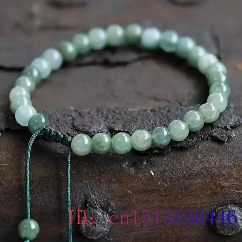 Bangle Green Jade Beads Armband Charm Natural Gemstone Hand Knotning Fashion Amulet Chinese Bangle Jadeite smycken Kvinnor gåvor