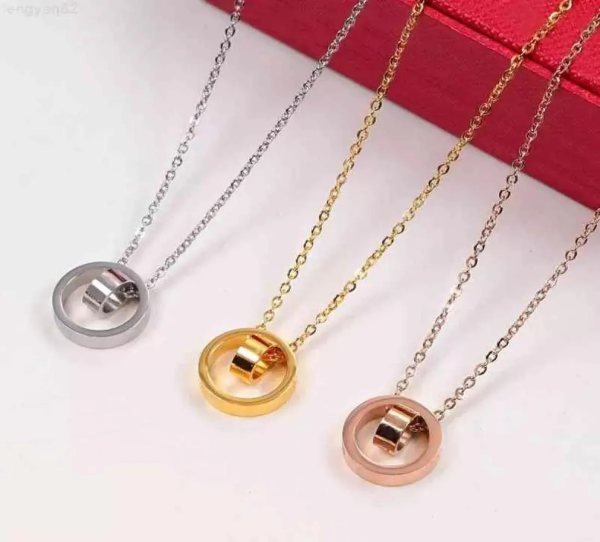 Com caixa clássico luxo feminino colar jóias prego parafuso duplo círculo colar para senhora meninas titânio aço designer amor neckl4084343