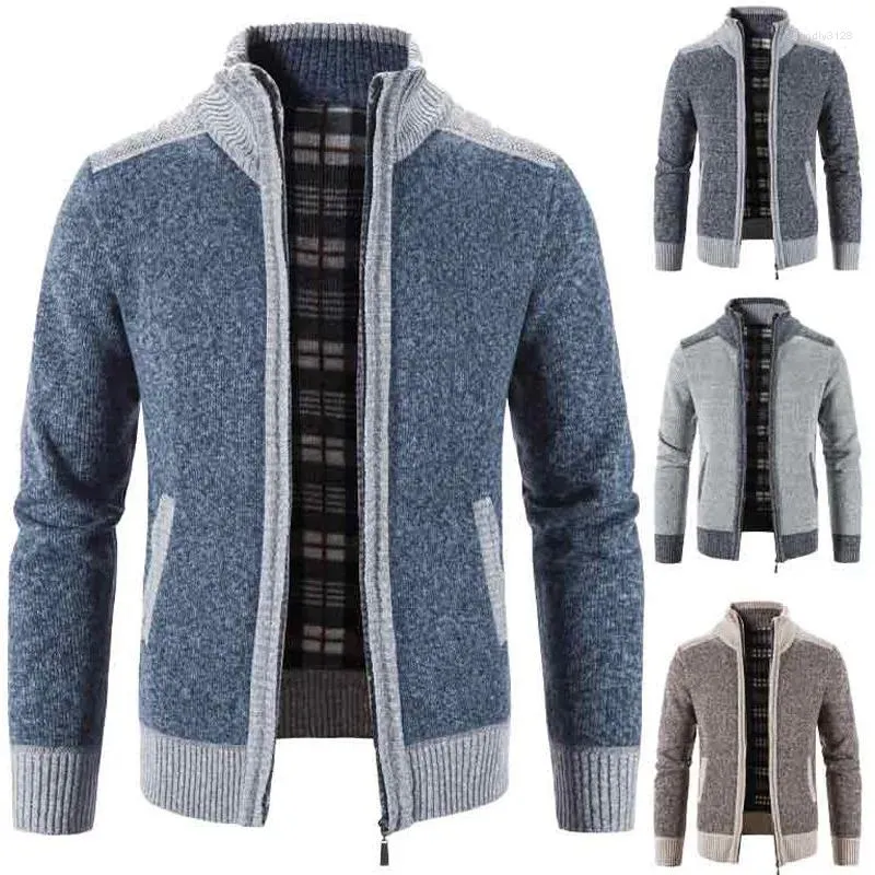 Ponts pour hommes Elegant Color Block Block Micro Elastic Cardigan Veste pour l'automne et l'hiver Colliers rétro décontractés Pull