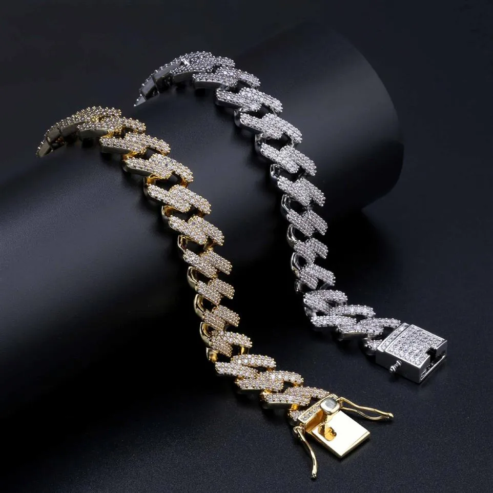 Braceuse de concepteur de luxe 14 mm chaîne de liaison cubaine Bijoux Hip Hop Bracelets pour les hommes pour le bracelet en diamant Iced Out Diamond Love Char2499