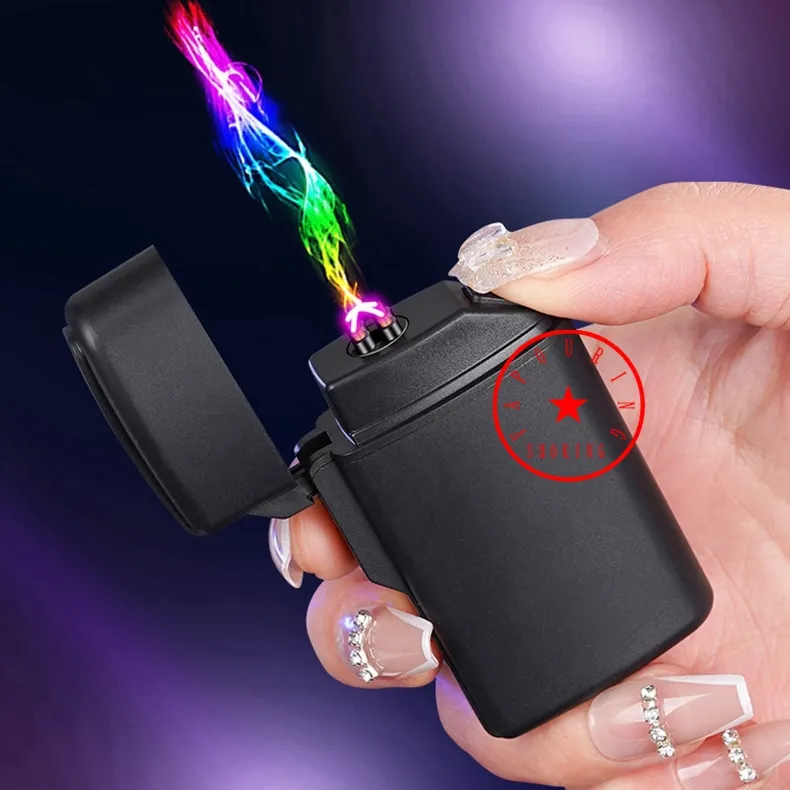 Ny stil färgglad USB rökning dubbel båge tändare vindtät bärbar ficklampa tobak cigaretthållare lättare