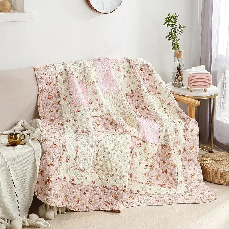 Sheet.Sheet.Floral Print Cotton trapunta coperto sul letto Applique piumino trapuntato coperta coperta europeo Copertina per cubrecam Copertura letto Colcha 231221