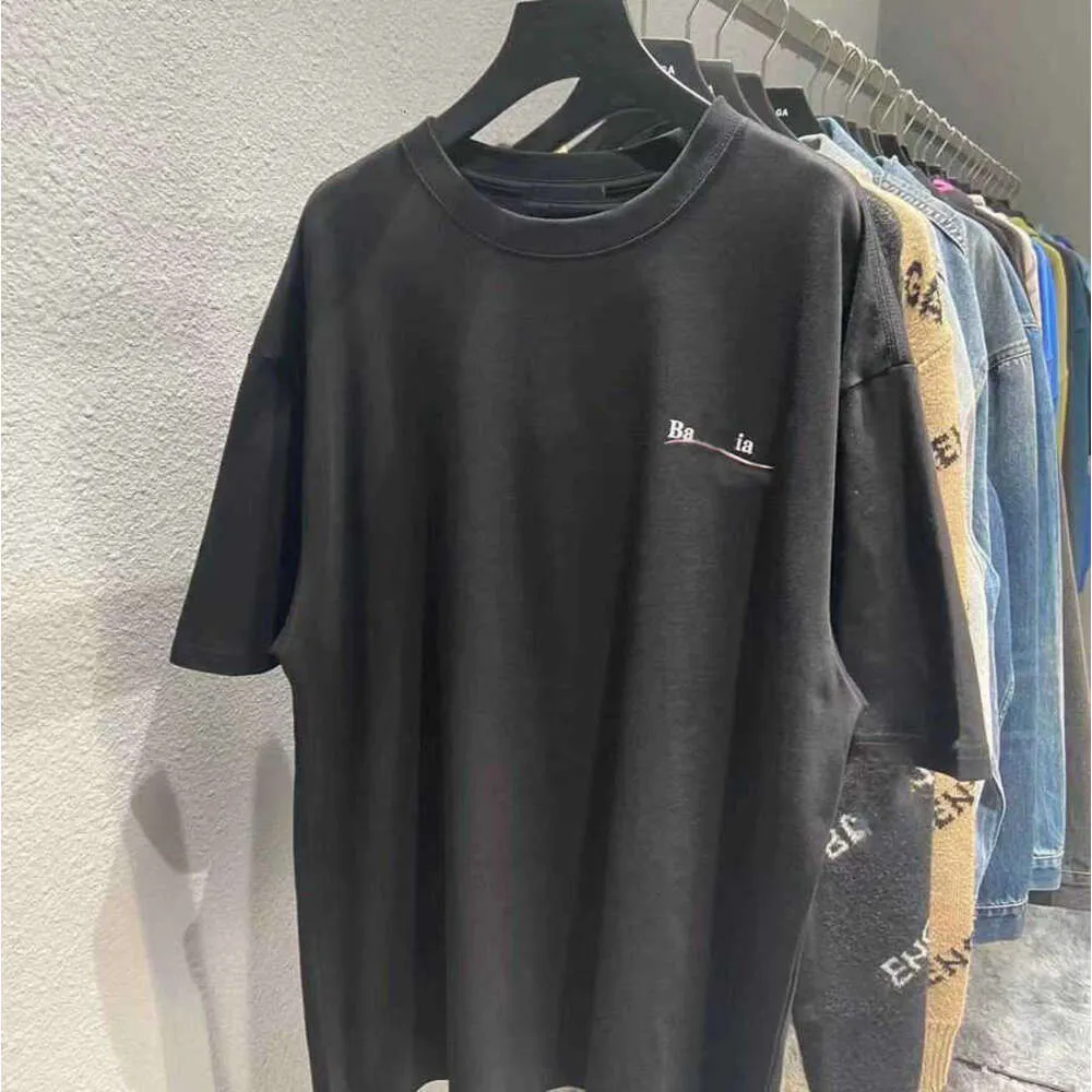 24ss Designer t Shirt Balanciaga Spring Summer Coke Wave Letter Round Neck Cotton Short Sleeve Loose Version Mens and Womens Black White 23ss