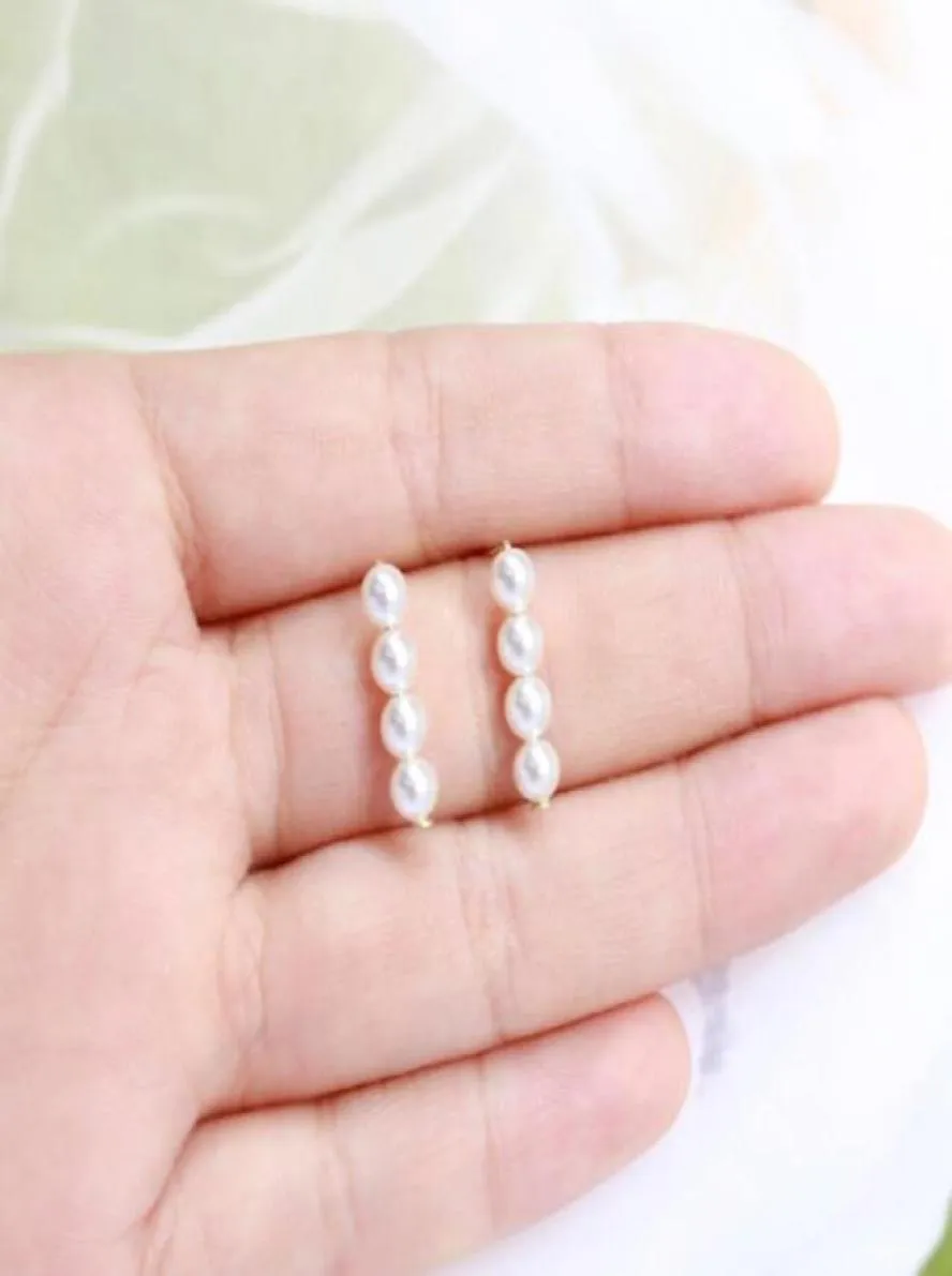 34mm 4 beads Ear Studs Dangle Chandelier natural Freshwater pearl Earrings white Ladygirl Fashion jewelry1516602