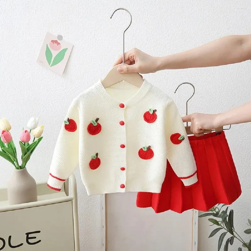 Clothing Sets Two Pieces Spring Autumn Baby Girls Clothes Solid Color Fruit Print Coats Cardigans Pleated Skirts