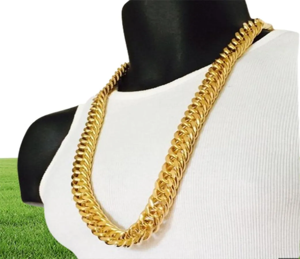 Fine Mens Miami Cuban Link Curb 14k Réel Jaune Or Massif GF Hip Hop 11MM Chaîne Épaisse JayZ Epacke4978049