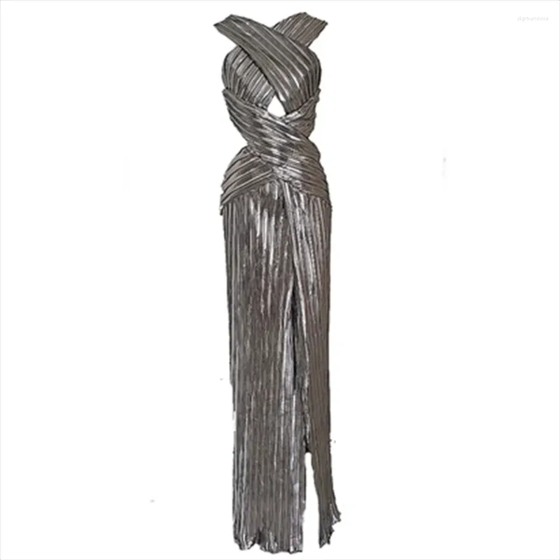 Повседневные платья Etro Fold Glossy Sex Screen Splicing Party Dress Полый с перекрестной вилкой