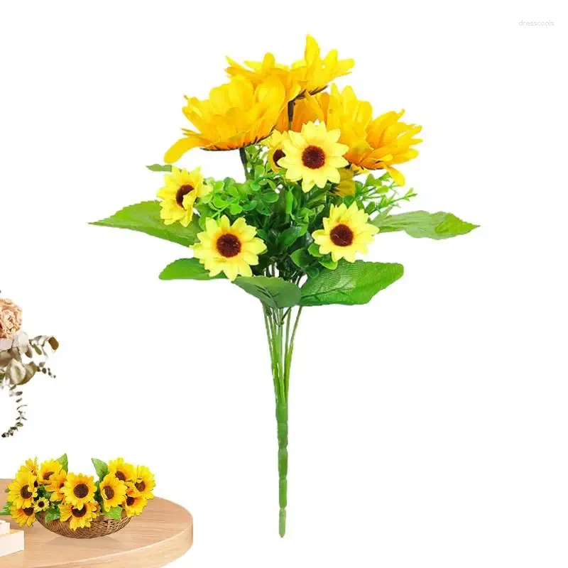 Dekorativa blommor konstgjorda solros bukett realistiska långa stam falska blommor arrangemang hem dekor simulering bord mittpieces för