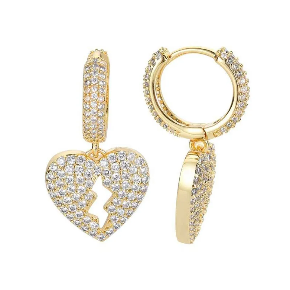 Hip Hop Heartbreak Danggange oorbellen bling witte zirkoon hoepel oorbellen 18K real gouden vergulde sieraden217s