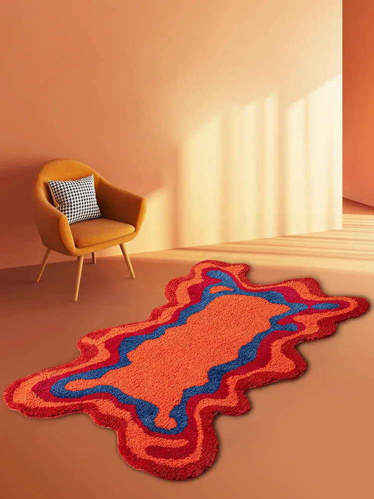 70 -talets retro psykedelisk groovy tuftad matta för vardagsrum sovrum fluffigt rött trippy abstrakt område heminredning badrum matta 231225