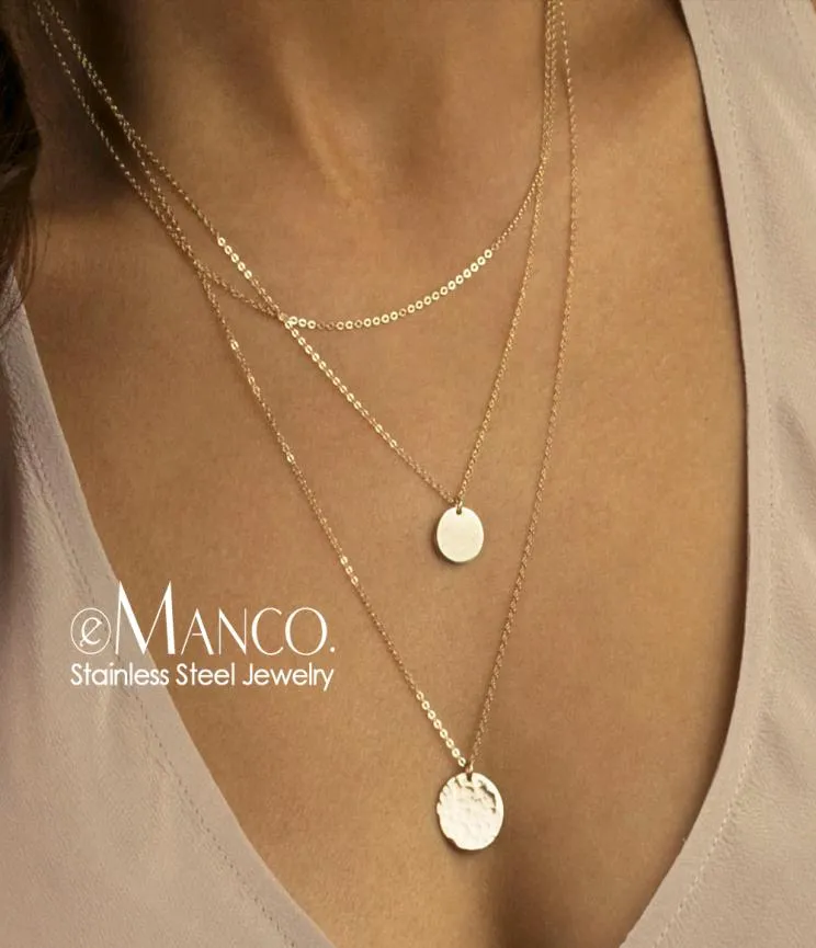 EManco style coréen collier en acier inoxydable femmes longue couche pendentif collier couleur or collier pour femmes bijoux de mode Y26629933