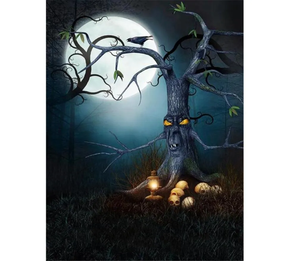 Full Moon Night Pography Backdrops Halloween Forest Old Tree Skulls Vintage Lantern Fairy Tale Children Kid Po Studio Booth 1924283