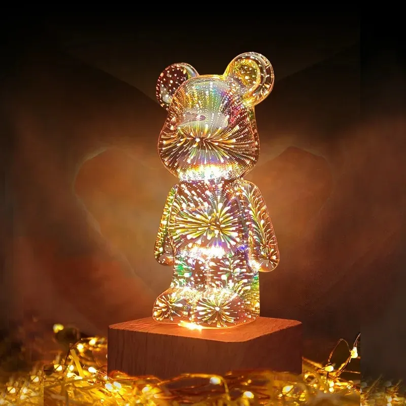 Fuochi d'artificio in 3D Proiezione per luce notturna dell'orso Atmosfera colorata USB Atmosfera Dimmtura decorativa decorativa sala fuochi d'artificio in vetro da letto