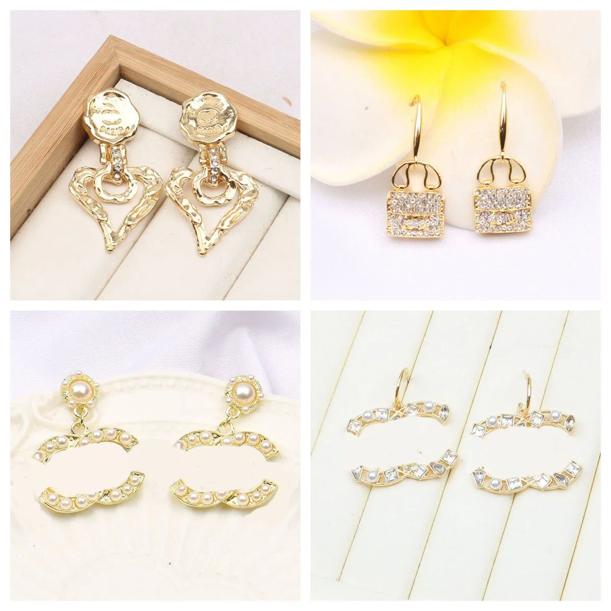 Classic Fashion 18K Gold Plated Earrings Designer Brand Letters Stud Earring Crystal Geometric Jewelry Women Accessories Party Wedding Gift 20Style