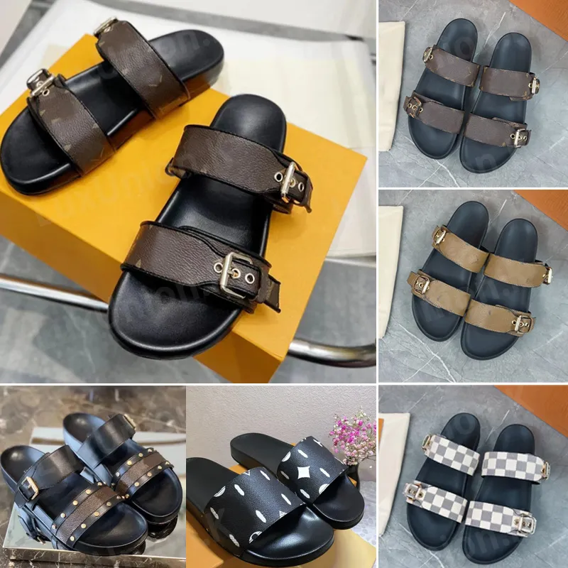 Designer dames zomerslippers mode sandalen meisjes platte schoenen luxe klassieke leren sandalen met dikke zolen gedrukte letters modieuze strandschoenen 35-45