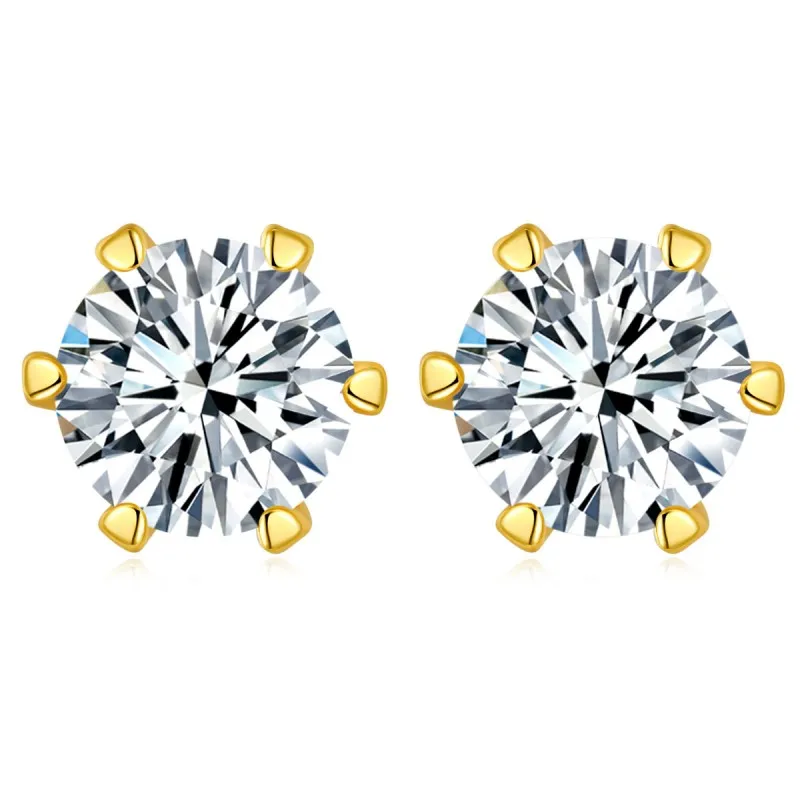 Moda simples masculino feminino brincos amarelo banhado a ouro 925 prata esterlina 0.5ct 1ct redondo moissanite brincos de diamante studs presente agradável