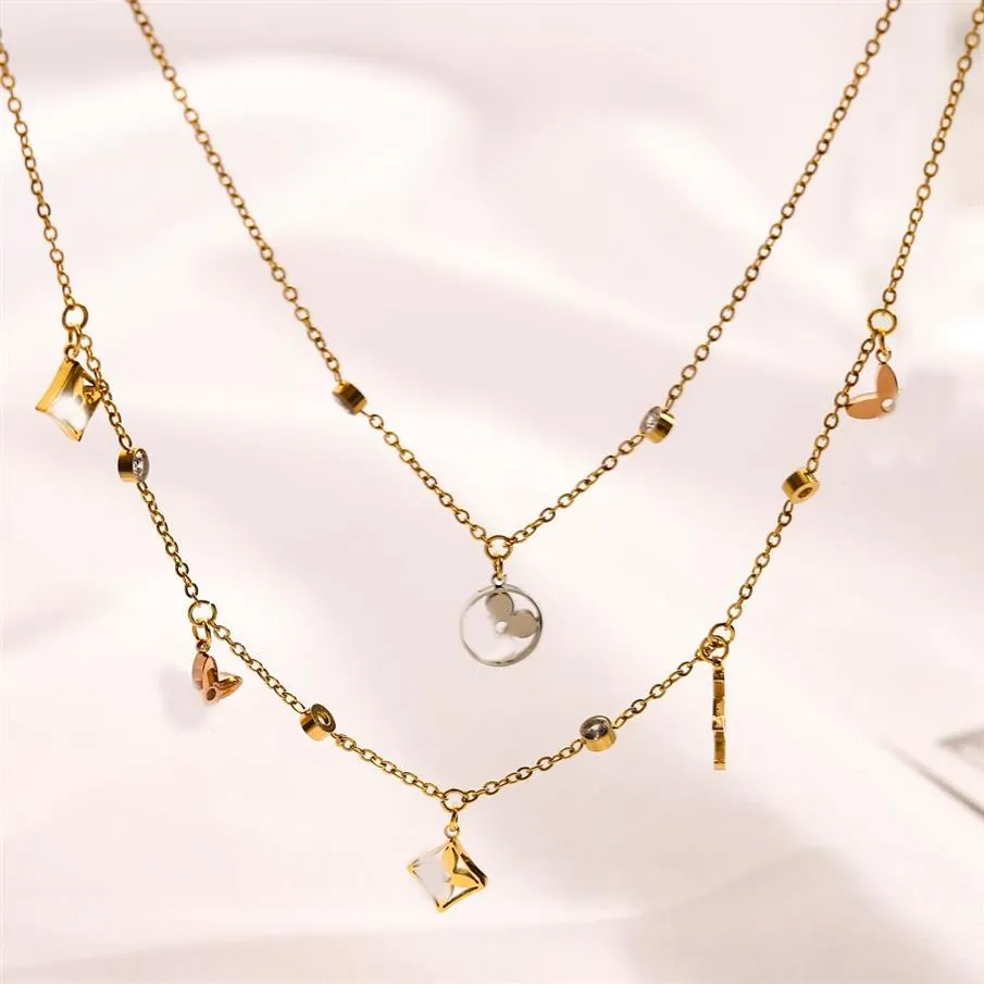 Aldrig bleka 18k guldpläterad lyxmärke designer hängen halsband kristall rostfritt stål bokstav choker hänge halsband kedja299m