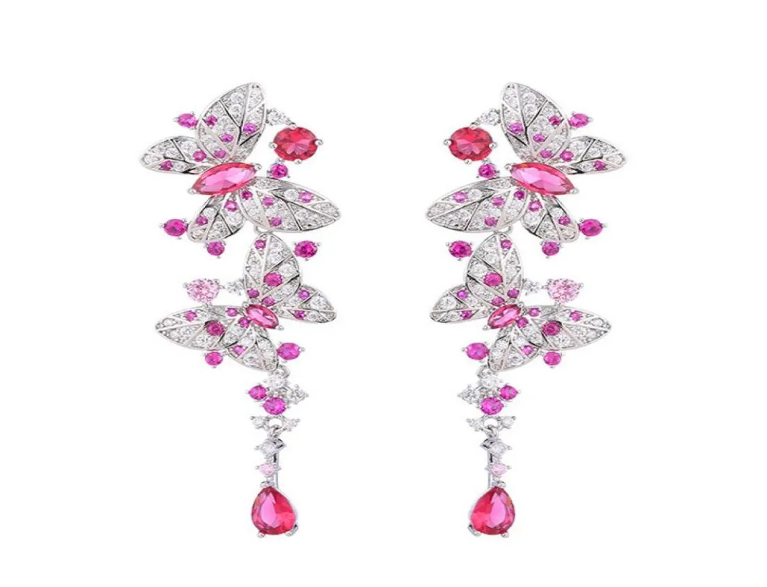 orecchino pendente a farfalla di lusso designer per donna S925 argento post party rosa AAA zirconi argento orecchini con diamanti bianchi Sud Am9789567