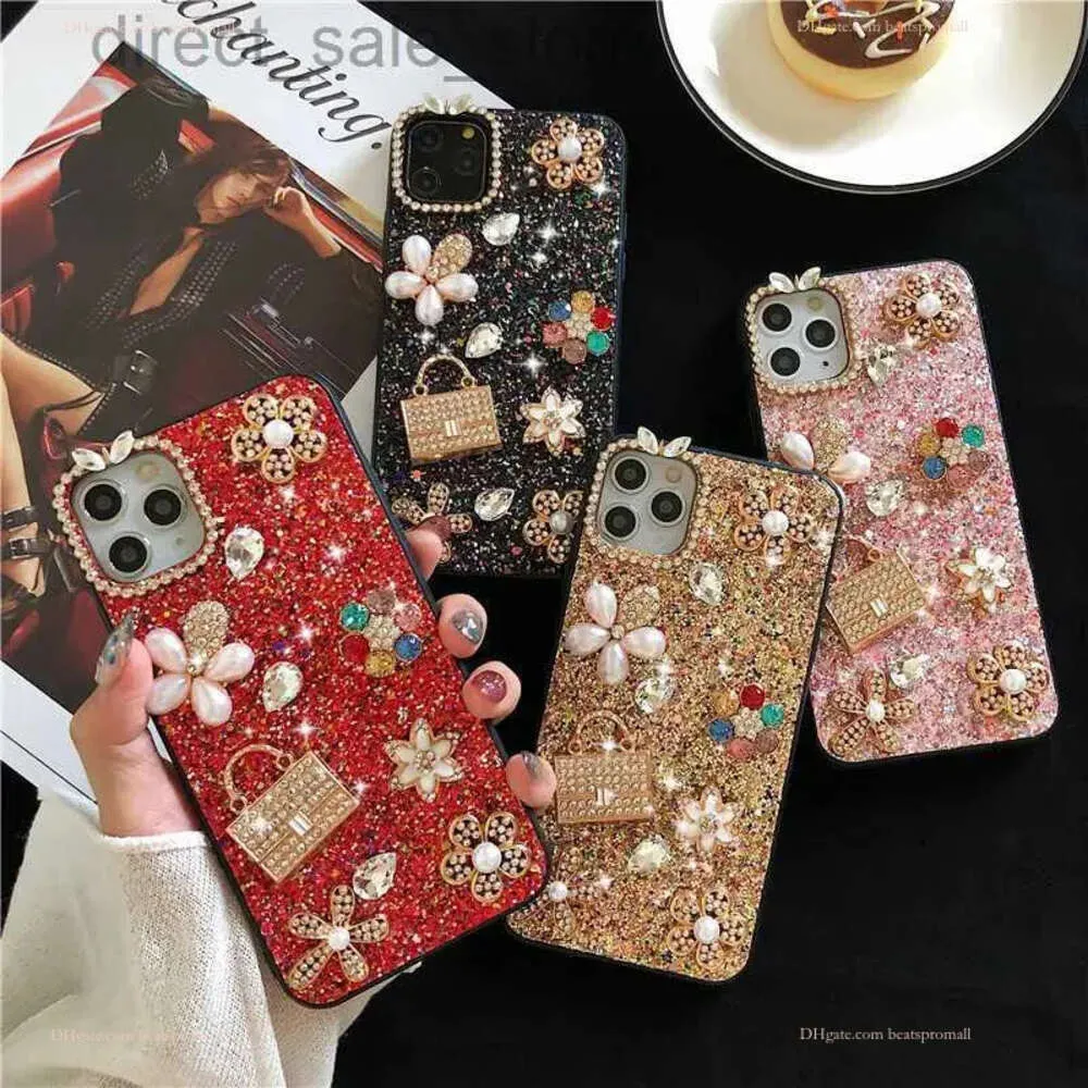 Luxury Women Bag Bling Glitter Sunflower Pearl Diamond Phone Falls For iPhone 14 13 Pro XS Max 12 11 XR 7 8 Plus Soft TPU Cover