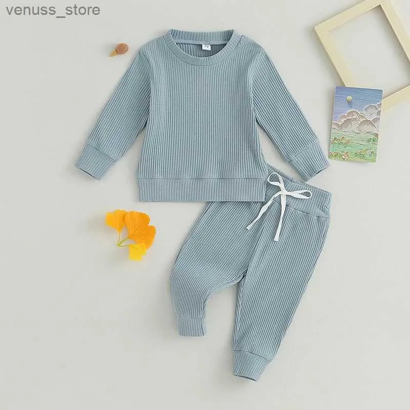 Clothing Sets Newborn Baby Clothes Set Ribbed Fall Winter Kids Outfits Solid Color Long Sleeve Sweatshirt Tops Pants Set For Infant Tracksuit