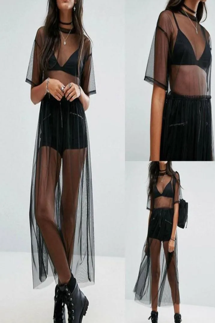 Sarongs Kobiety Wyglądają przez bikini osłony gazy siatki midi sukienka Sheer Maxi Tiul Lace Long Beach Samile Sexy Suit Sarongs2138080