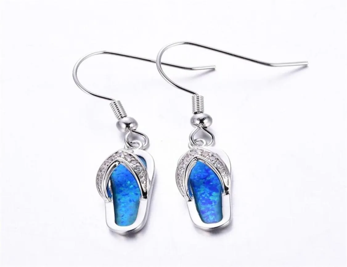 Mignon pantoufle blanc bleu opale de feu 925 boucles d'oreilles en argent Sterling mode femmes Zircon fête de mariage pendentif boucles d'oreilles 5324208