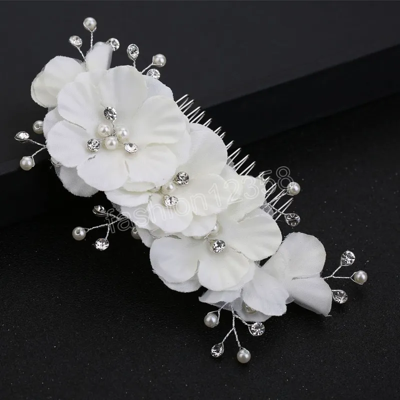 Tiaras de mariage à cheveux de fleurs blanches pour femmes Perle Crystal Headress Fashion Hairpin Clip Bride Hair Accessories Bijoux Gift