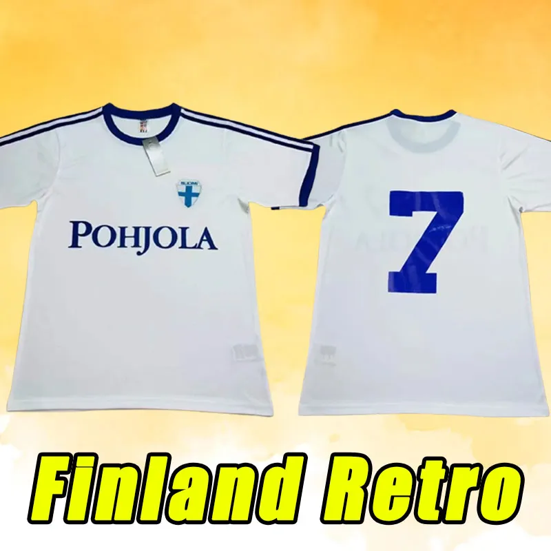 retro 1982 Finland Soccer Jerseys 23 24 PUKKI SKRABB RAITALA POHJANPALO KAMARA SALLSTROM JENSEN LOD national team Football Shirts Uniform 82 83 Vintage classical