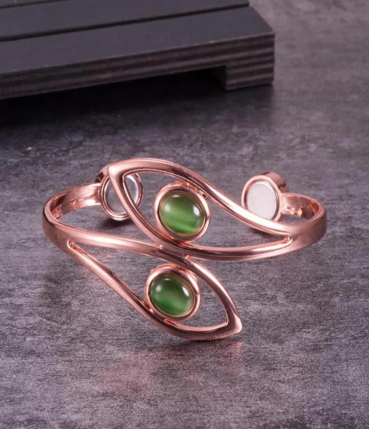 Bangle Dolphin Pure Copper Bracelets For Women Green Artificial Opal Magnetic Bracelet Benefits Simple Adjustable Cuff Female4380469