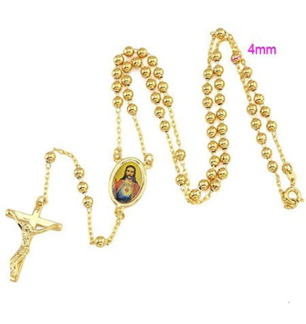 Loyal men039s Cool pendentif jaune 18 carats en or massif fin GF croix collier chaîne de perles 236quot5322293
