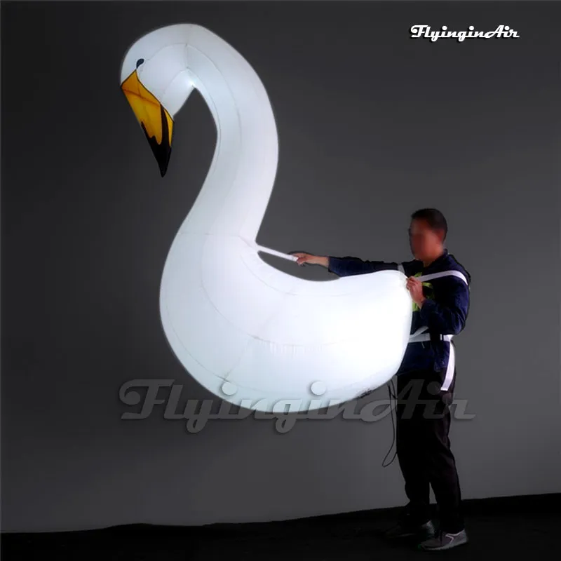 2018 new arrival 3pcs/1lot funny adult white inflatable swan animal costume with colorful led lights for dance party decoration