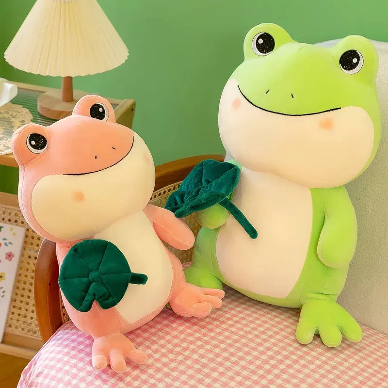 25-45 cm Kawaii Pink Green Leaf Frog Doll Cartoon Animal Plush Toy Cute Kids Boy Girl Miękka poduszka Doll Doll Birthday Prezent 231225