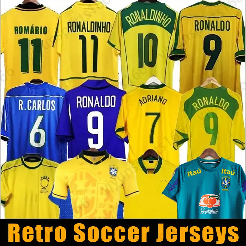 1998レトロサッカージャージ2002シャツ1998レトロブラジルジャージーカルロスロマリオロナルディーニョ2004 Camisa de Futebol 1994 2006 1982 Brazil Shird Rivaldo Adriano