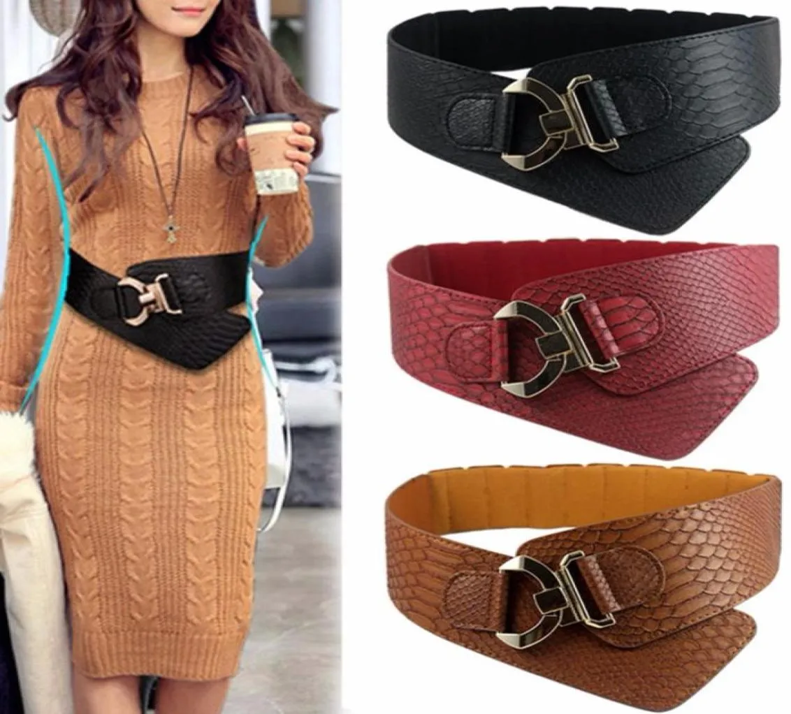 Wide Elastic Cinch Belt Women039s Rocker Fashion Belts Gold Metal Rivet For Dress Coat Cummerbund 105cm Retro Style1894050