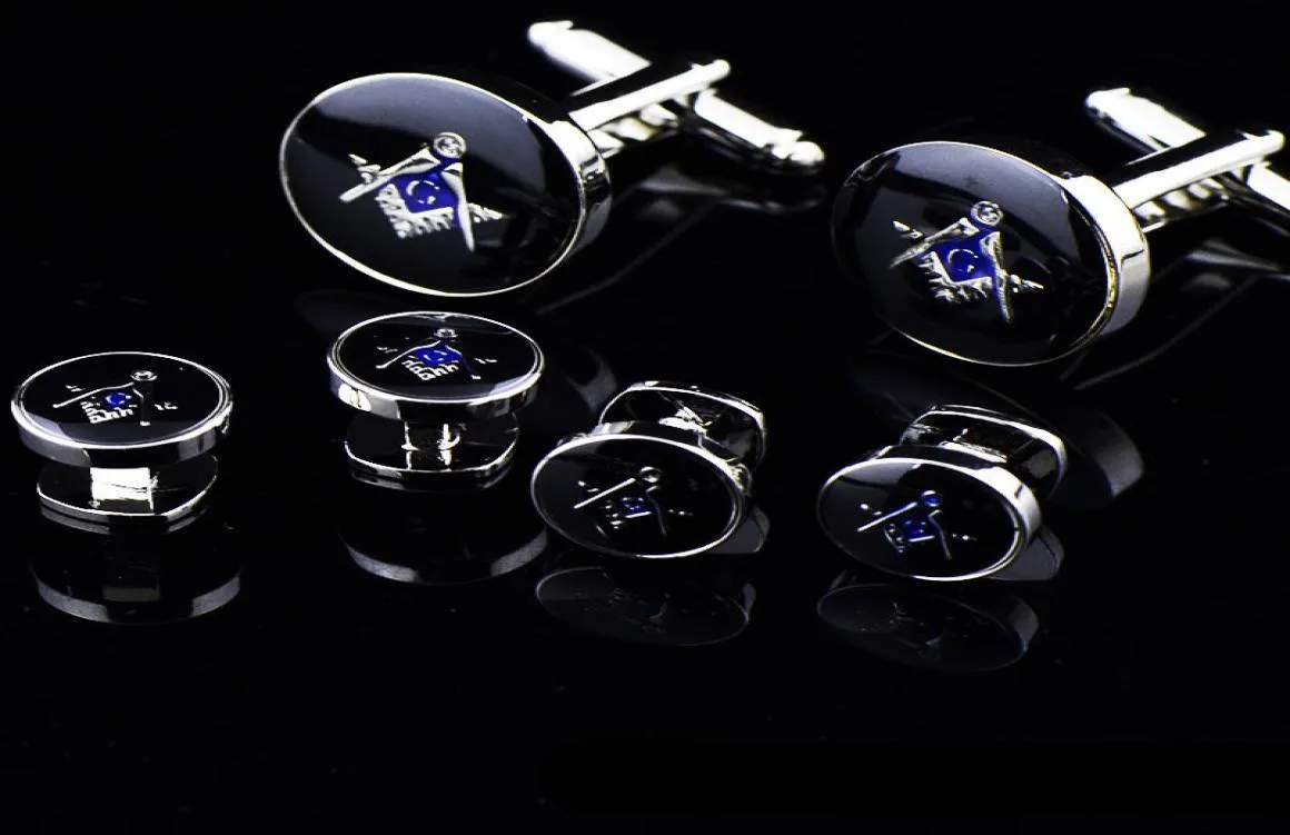 Högkvalitativ polerad glänsande mässing Men039s Silver Masonic Cuff Links och Mason Button Mens Mason Shirt Cufflink9465943