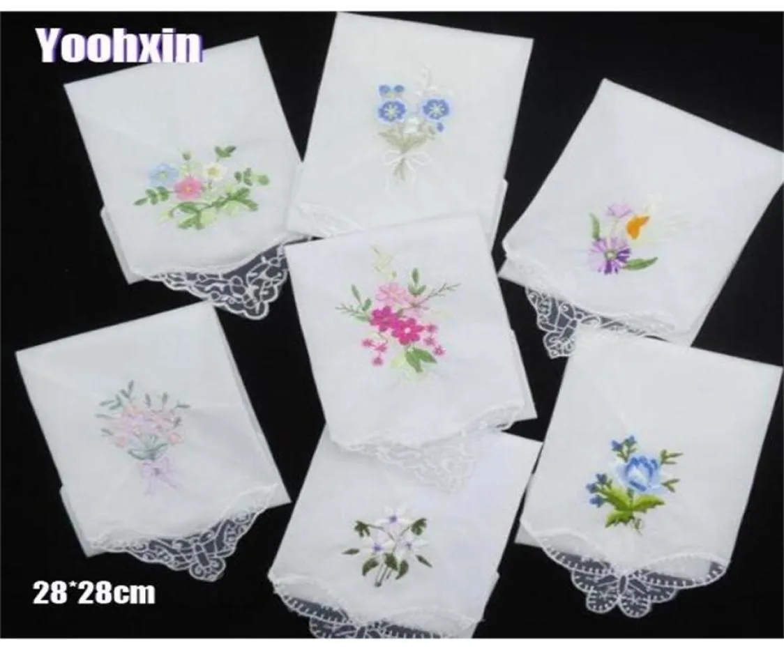 3PCS Luxury Cotton Women Hankies Embroidered Lace Flower Hanky Floral Random Color Cloth Ladies Handkerchief Fabrics T2006183024219