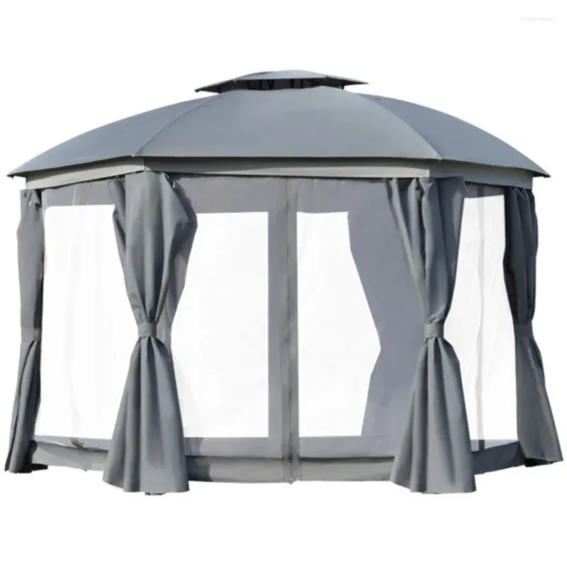 Garden Buildings Gazebo rotondo per esterni da 144x144 pollici, tettoia a cupola per patio, con doppia rete laterale e tende