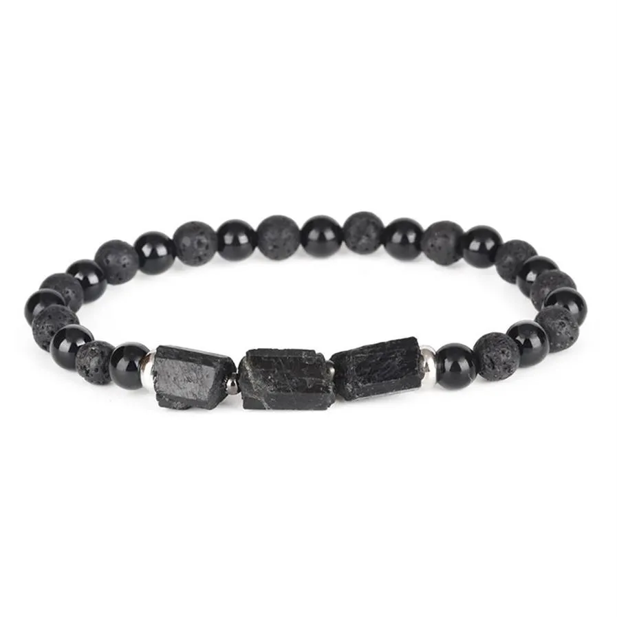 Bracciale per la lava di tormalina di tormalina nera ruvida naturale per l'energia di lava di leva onyx personalizzata Bracciale di energia personalizzata per uomo donne228s