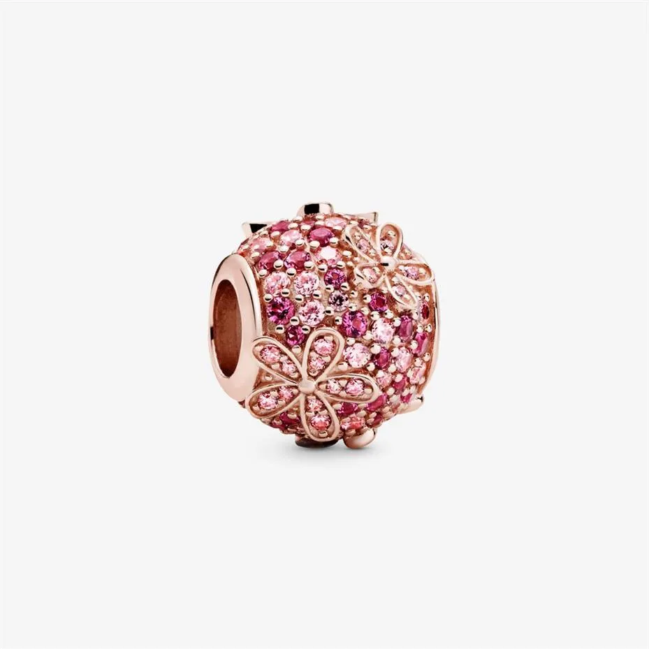 Nouvelle arrivée 100% 925 STERLING Silver Pink Pave Daisy Flower Charm Fit Original European Charm Bracelet Fashion Bijoux Accessoires 284M