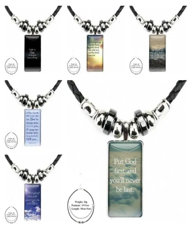 Ожерелья с подвесками «Бог есть любовь», Библия для женщин, детей, детей, модный дизайн, стеклянная лоза, прямоугольное черное ожерелье с гематитом8553783