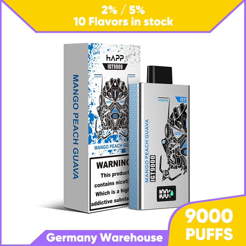 Deutschland Lager 9000 Puffs Einwegartikel Vapes Pen Puff 9k elektronische Zigaretten 14 ml Pod Mesh Coil LED-Bildschirmanzeige wiederaufladbar 2 % 5 % Gerät