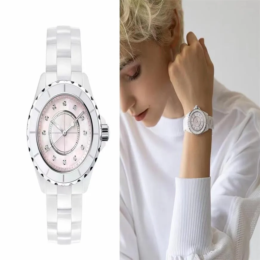 2023 Luxury Women's Watches Ceramic White and Black Diamond Watch Fashion AAA Quality Ladies Wristwatch Classic Designer Wome267j