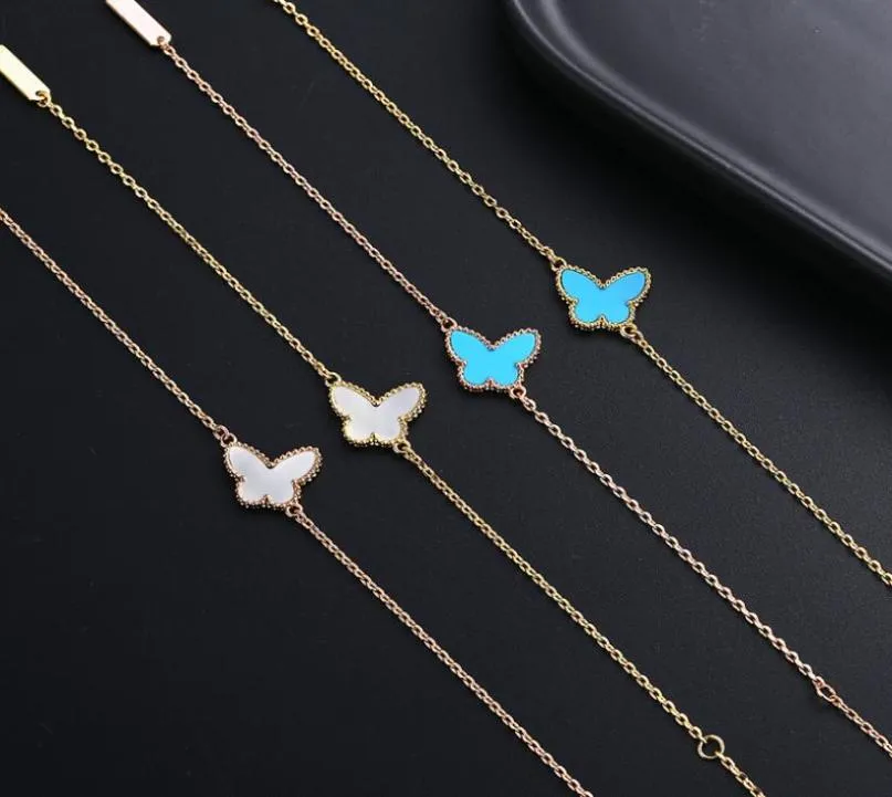 sweet butterfly designer charm bracelets for women girls cute lovely 18K gold luxury brand white shell link chain bracelet party w8459987