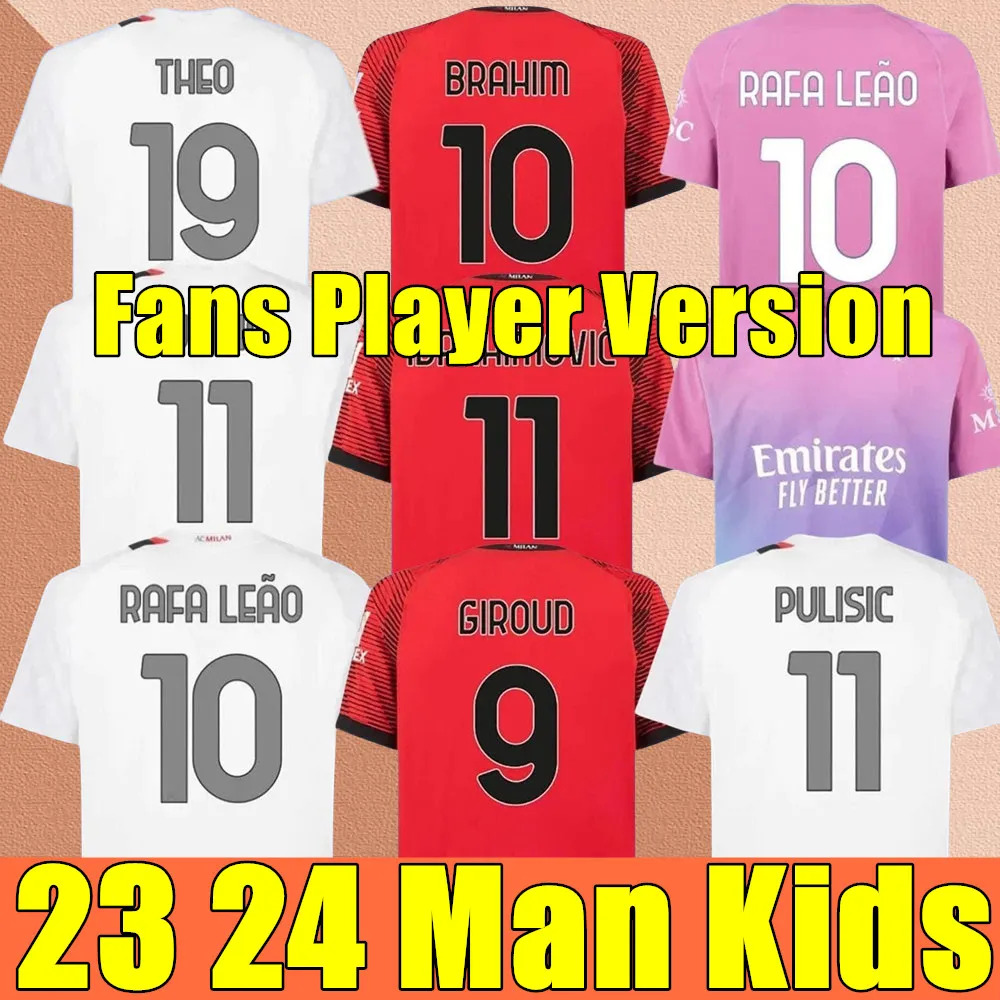 23/24 AC Milan Camiseta De Fútbol En Casa Para Hombre Rojo Negro Fans  Versión
