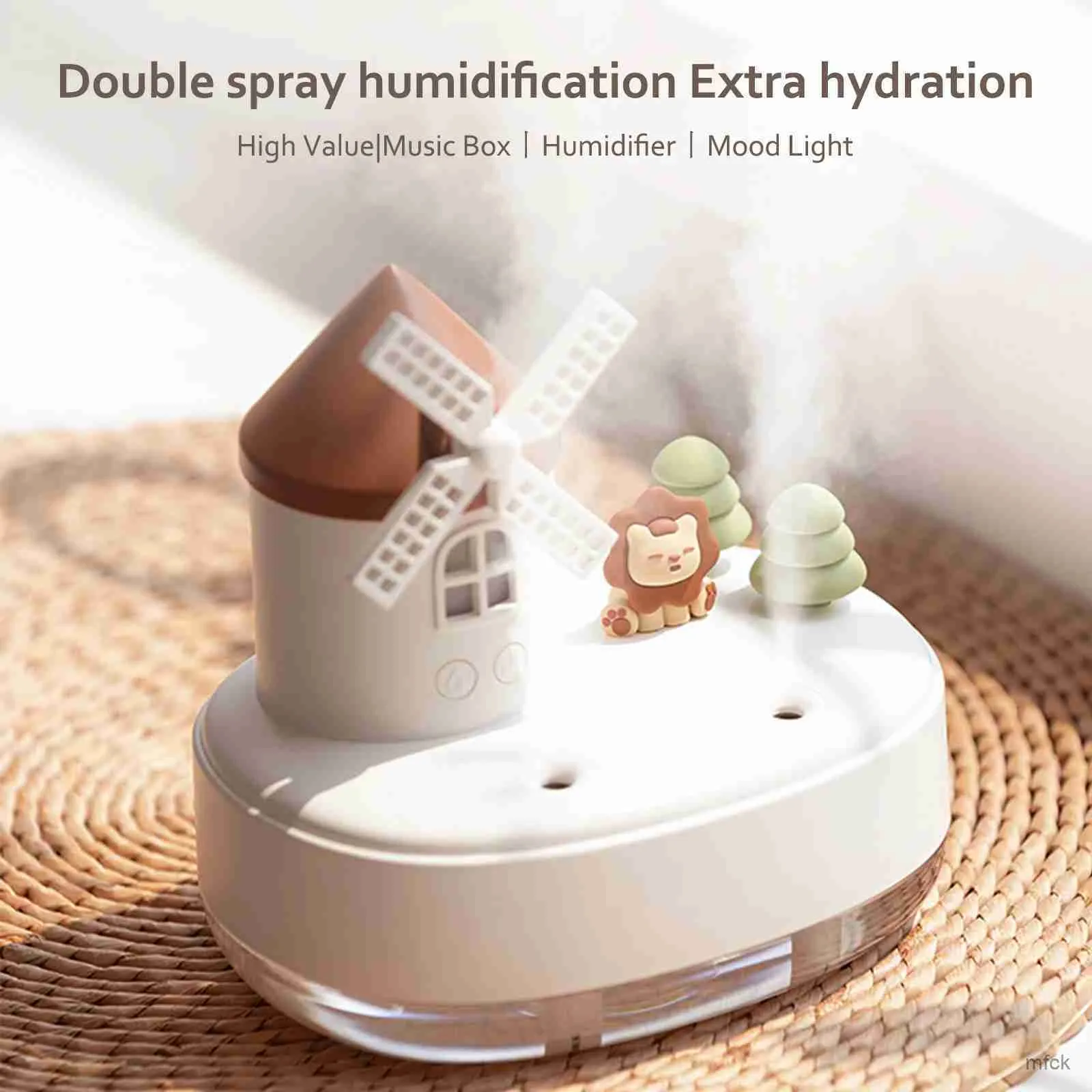 Humidificateurs Humidificateur d'air 650 ml avec lumières LED musique moulin à vent en forme d'humidificateur d'air purificateur muet humidificateurs de bureau ornements décoratifs