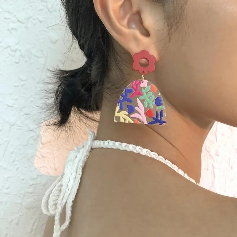 Dangle Earrings Retro Graffiti Plate Exaggerated Geometric Design Creative Portrait Rose