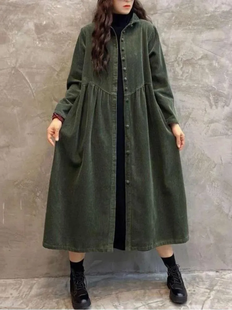 Caítas de zanjas femeninas Pórgano Otoño Invierno Vestido Vintage Fashion Ladies Sminteed Manga larga Mujeres sueltas Rata de ropa para mujeres sueltas