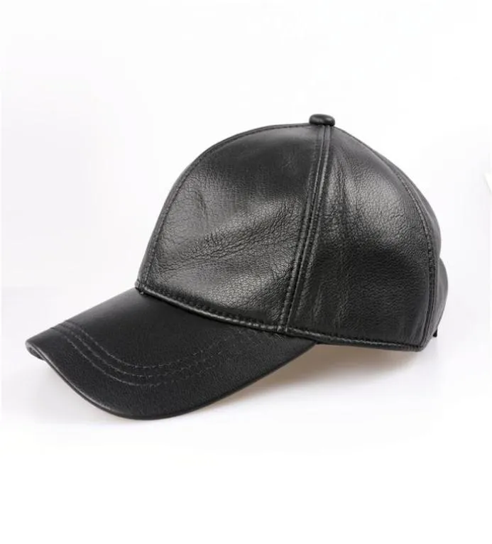 Genuine Leather Baseball Cap Men Black Cowhide Hat Male Adjustable Autumn Winter Real Leather Peaked Hats 2205177362667